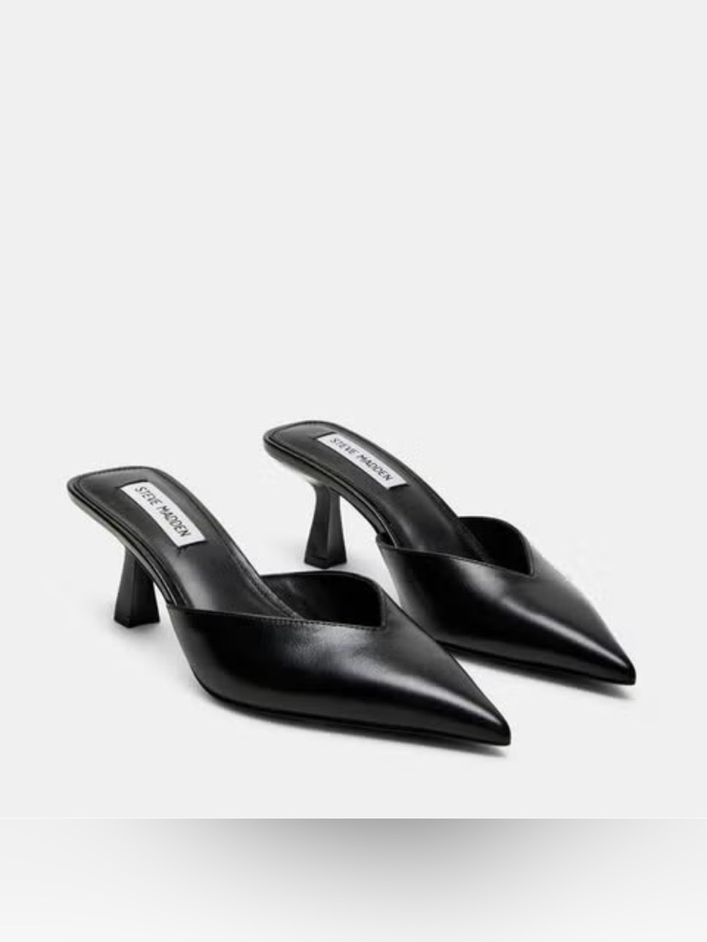Steve Madden Black Shiny Emmie Pointed Toe Slip On Heeled Mule Size 7